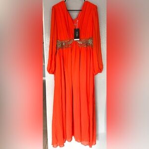 New UOOZEE Elegant Orange Dress with Gold Embellishments Size L